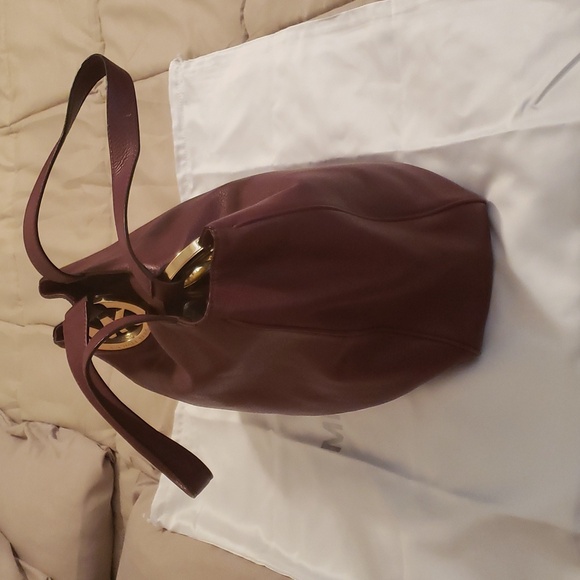 Michael Kors "Fulton" Large Leather Tote Handbag Color Maroon - Picture 5 of 16